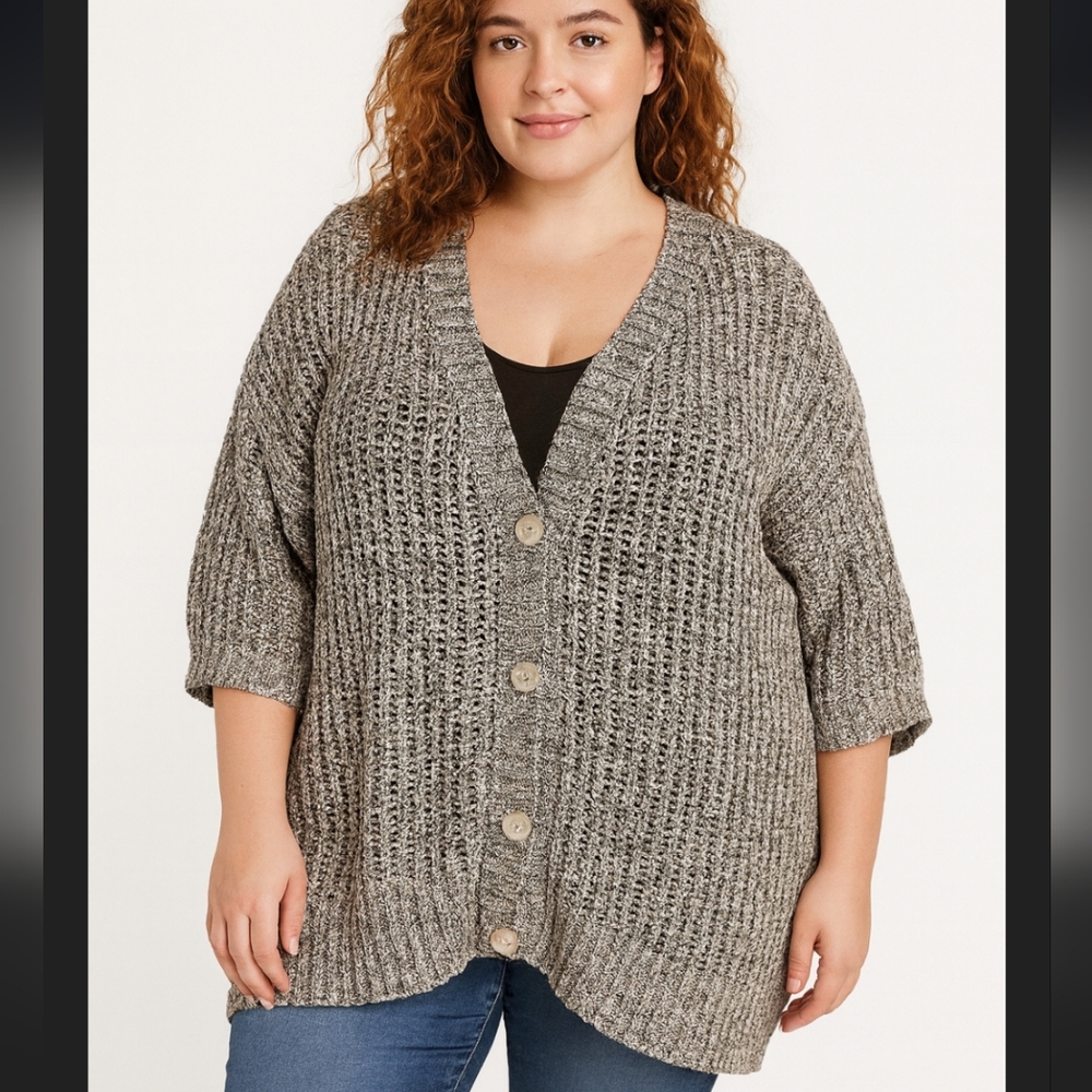Torrid Black  / Gray Open Knit Short Cardigan